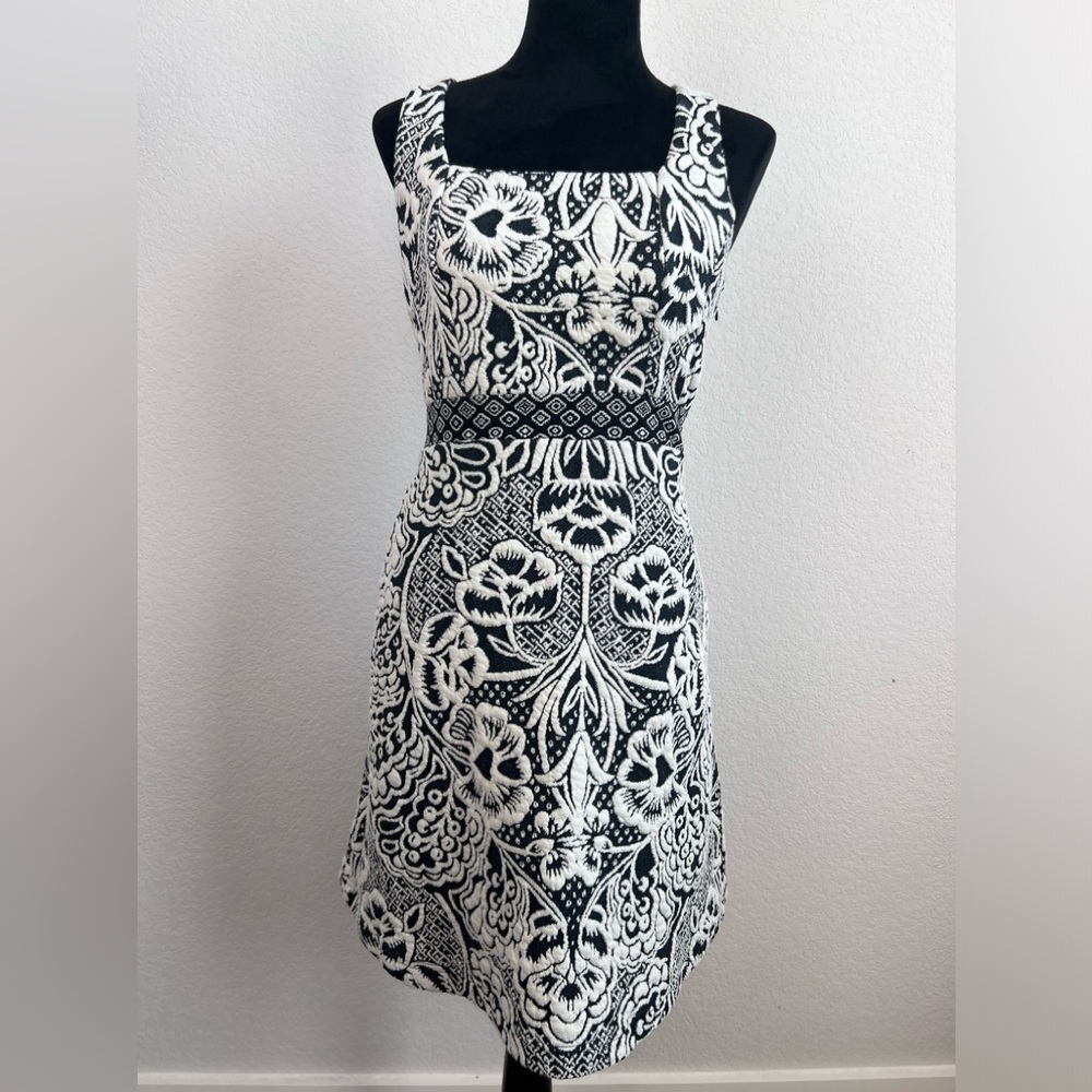 ETT TWA Anthropologie Square Neck Valery Floral Jacquard Sleeveless Dress Sz XS